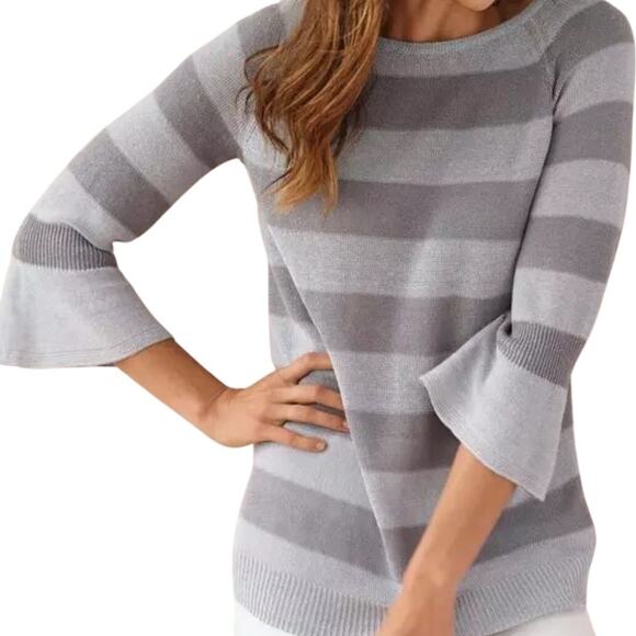 J. Jill Sparkle Flounce Metallic Tonal Stripe Linen Blend Sweater Size S NWT - Picture 1 of 7